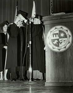 Andres Segovia being presented with honorary degree.