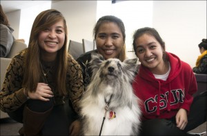 Sheltie dog named Tramp and students