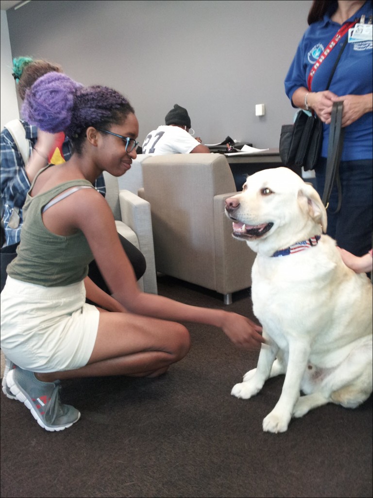 student with therapy dog