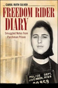 Freedom Rider Diary lettering and woman's face next to prison cell