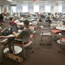 Students using our new study spaces in the west wing.