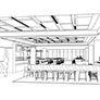 Preliminary sketches for the new cafe area in the library entrance.