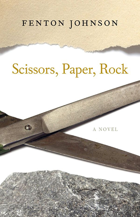 Scissors on paper under a rock