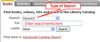 Catalog search box on homepage