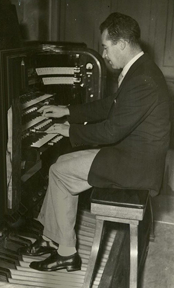 Brindle playing the organ