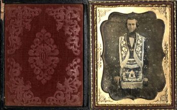 Daguerreotype, man dressed in fraternal organization costume, 1860