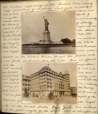 Journal page, Statue of Liberty and Murray Hill Hotel 