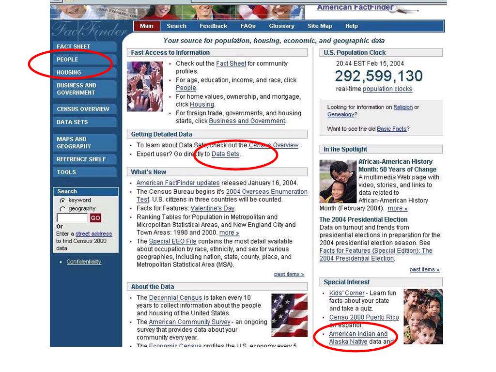 American Fact Finder Home page