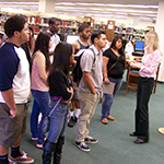 A group of students touring the library