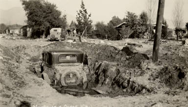Partially buried automobile, 1938