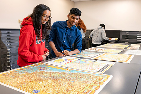 Students browsing in the Map Collection