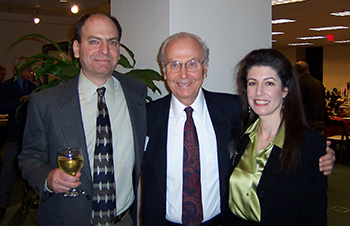 Dickens Dinner, Oviatt Library, November 21, 2003.  Harry Stone (center) pictured with son Jonathan and daughter Ann.