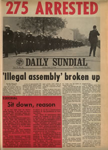 DAILY SUNDIAL, JANUARY 10, 1969: “275 ARRESTED; ‘ILLEGAL ASSEMBLY’ BROKEN UP”
