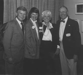 Dr. William "Del" Stelck and his wife, Betsy, pose for a picture with the University's first President, Dr. Ralph Prator, and his wife, Lois.