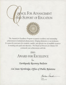 COUNCIL FOR ADVANCEMENT AND SUPPORT OF EDUCATION AWARD FOR EXCELLENCE, 1995