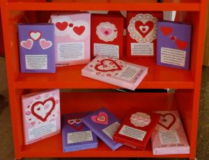 books decorated for Valentines