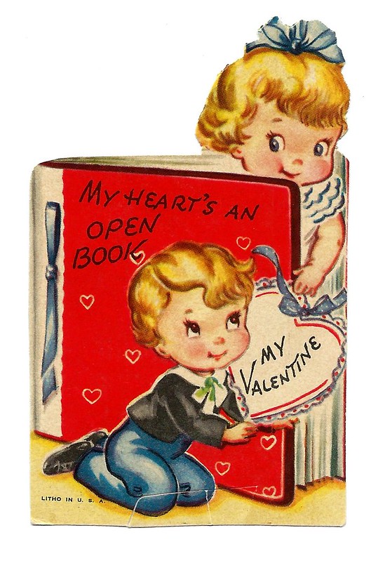 Vintage childs Valentine, "My heart's an open book"