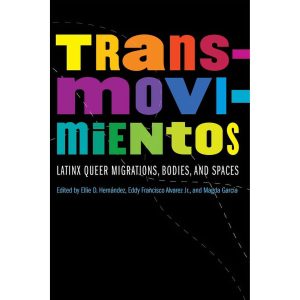 “Within a trans-embodied framework, this anthology identifies transmovimientos as the creative force or social mechanism through which queer, trans, and gender nonconforming Latinx communities navigate their location and calibrate their consciousness. This anthology unveils a critical perspective with the emphasis on queer, trans, and gender nonconforming communities of immigrants and social dissidents who reflect on and write about diaspora and migratory movements while navigating geographical and embodied spaces across gendered and racialized contexts, all crucial elements of the trans-movements taking place in the United States.”