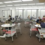 Movable furniture, glass walled group study and whiteboard walls