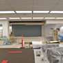Construction on the new reference desk and group study areas.