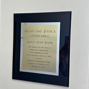 Jillian and Jessica Ceedhumrug Group Study Room Dedication Plaque