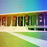 csun university library with a rainbow overlay