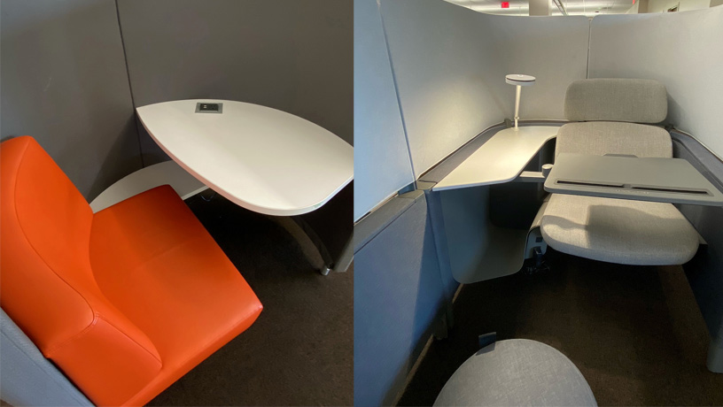 Two different study pods with desks