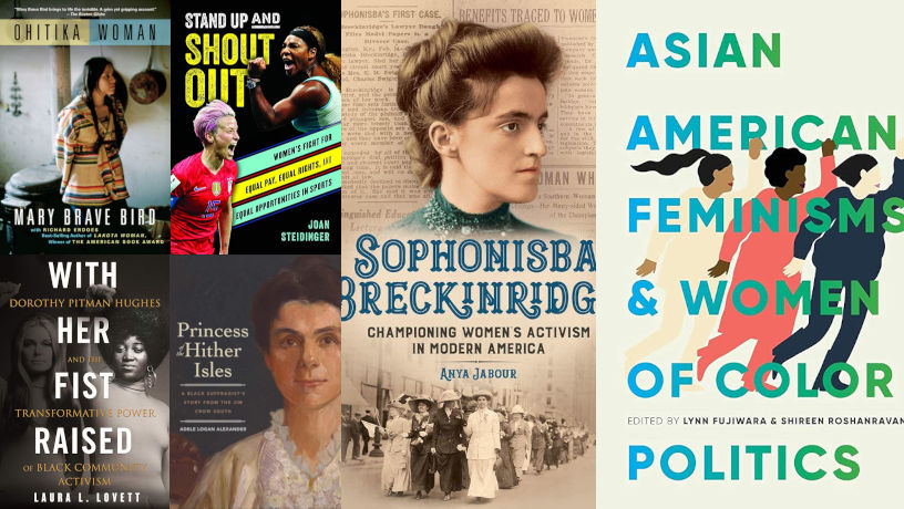 Collage of covers of women's history books