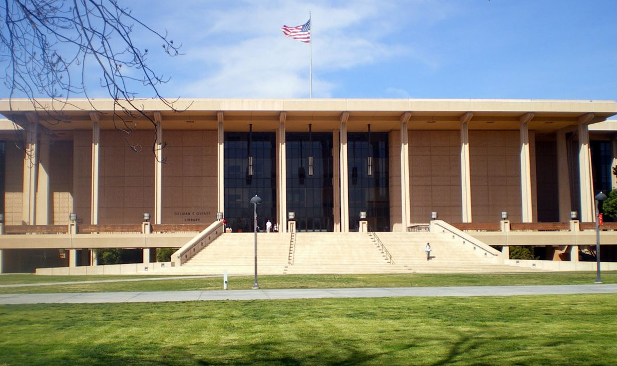Exterior shot of the front of the University Library
