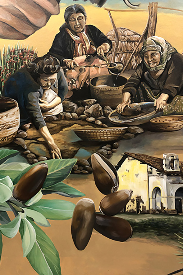 Portion of the Tatavium Land Acknowledgment Mural at CSUN's University Library