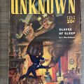 Cover of Unknown Vol. 1 no. 5 featuring an illustration of Hubbard's "Slaves of Sleep." Cover art by H.W. Scott, P1 .U554