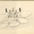 A sketch by Gilbert for her co-written musical, Mr. Chick Tapp, showing the tap dancing chick hatching from its square egg