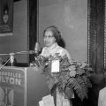 Rosa Parks speaks at a podium at the Hilton Hotel, Los Angeles. 1971, Harry Adams, 93.01.HA.N120.B10.32.87.11