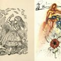 Side-by-side, John Tenniel and Salvador Dalí’s drawing from chapter 12, Alice’s Evidence in Alice‘s Adventures in Wonderland