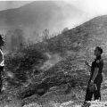 Firemen inspect hills after a brush fire in Calabasas, 1965