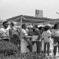 Community organizers stand near a booth on Crenshaw Blvd. near Martin Luther King Jr. Blvd. during a street festival sponsored by the Crenshaw Chamber of commerce and the LA Chapter of the Urban League. The festival sponsors sought to raise funds for community improvement projects. 1983. Guy Crowder Collection, 11.06.GC.N35.B25.10.112.16.