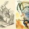 Side-by-side, John Tenniel and Salvador Dalí’s drawings from chapter 1, Down the Rabbit Hole in Alice‘s Adventures in Wonderland (1904) PZ7.D664 A36 1904 and Alice’s Adventures in Wonderland (1969) PR4611 .A7 1969