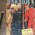 Cover of Unknown Vol. 1 no. 6 featuring an illustration of Hubbard's "The Ghoul." Cover art by Graves Gladney, P1 .U554