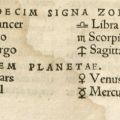 Zodiac list from Iulij Firmici Materni Iunioris Siculi V.C. ad Mauortium Lollianum, Astronomicōn libri VIII, QB41 .F46 1551