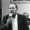 Actor Jack Klugman addresses the audience to help raise money during the Save Autistic Children Telethon, circa 1978.