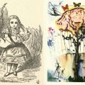 Side-by-side, John Tenniel and Salvador Dalí’s drawing from chapter 6, Pigs & Pepper in Alice‘s Adventures in Wonderland