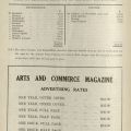 Magazine advertisement rates, Arts and Commerce Magazine. Sydney and Ruth Jonah Collection