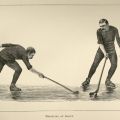 Illustration of two men playing "bandy," or ice hockey, from "The Badminton Library of Sports and Pastimes: Skating