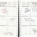 Bonnie Bullough's daily planner with quickly written event notes. Bonnie Bullough Collection
