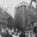 The SS Abraham Clark is shown on launch day, April 2, 1942