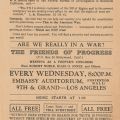 Handbill advertising the weekly meetings of the Friends of Progress, 1941