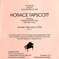 Double M Jazz Salon flyer, advertising Horace Tapscott, Roberto Miranda, and Fritz Wise, February 4, 1996