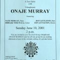 Double M Jazz Salon flyer advertising vibraphonist, Onaje Murray, June 10, 2001