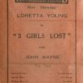 Program for "3 Girls Lost," starring John Wayne and Loretta Young