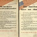 German- and English-language versions of flyer, "The Americans have not changed"